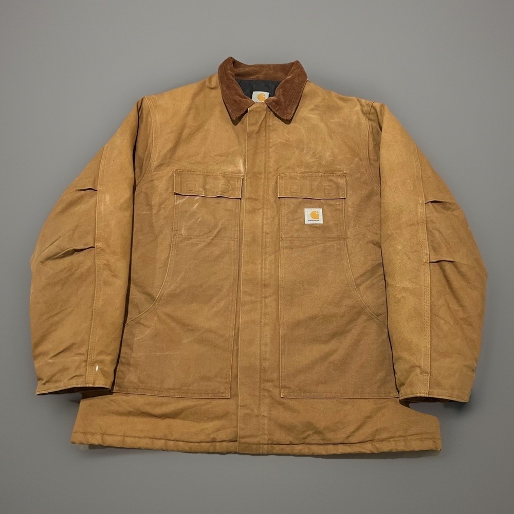 Carhartt Mens Brown C03 Duck Canvas Quilt Lined Workwear Coat Jacket 50 Tall